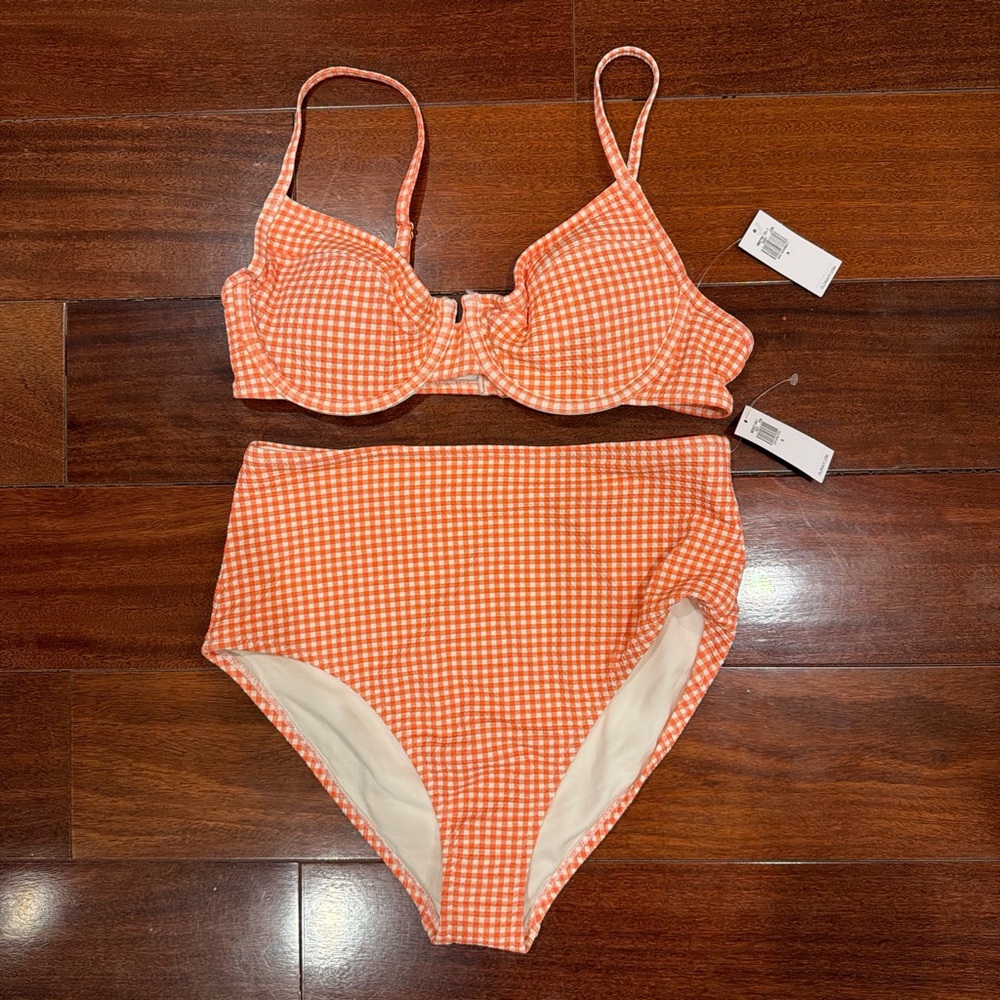 Old Navy Pink Gingham High-Waist Bikini Set